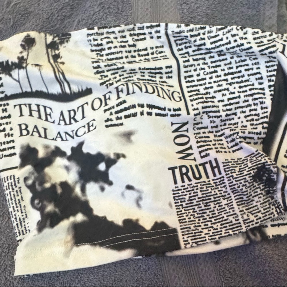 Black and White Newspaper Print Sleeveless Crop Top